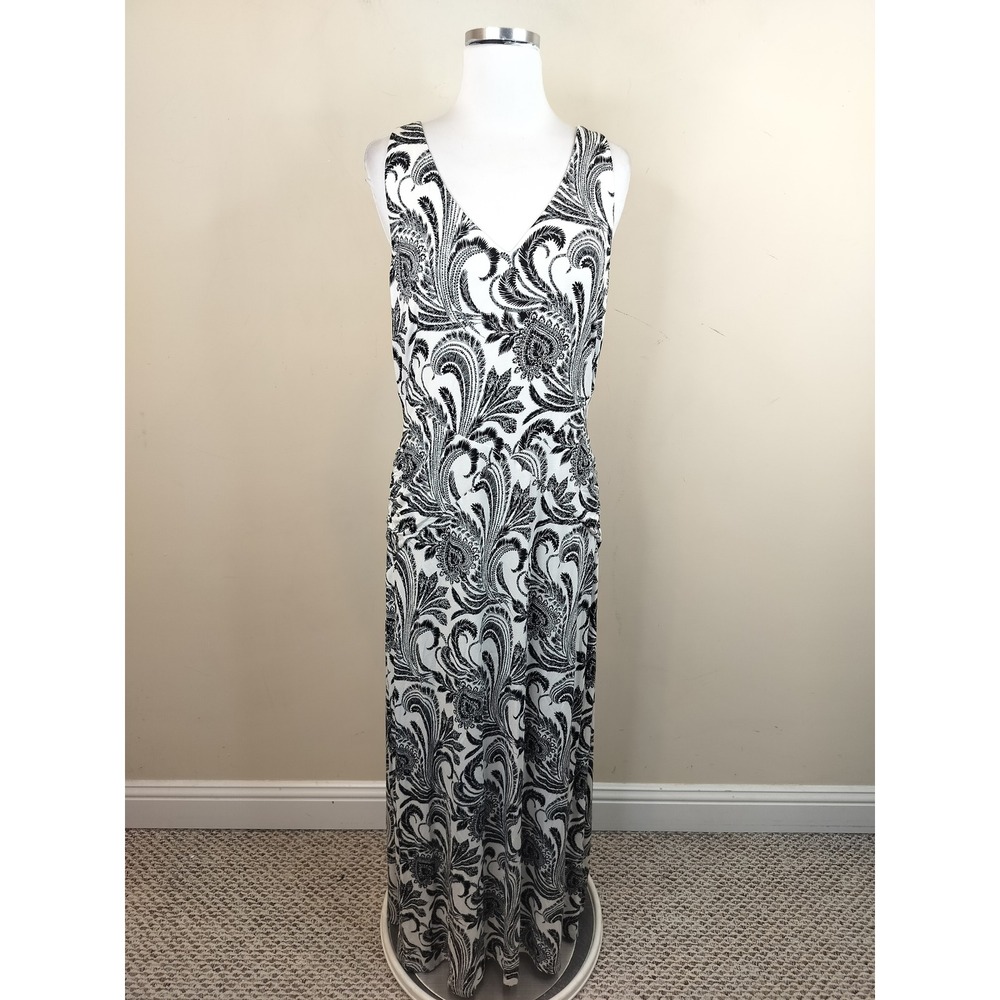 INC International Concepts Maxi Dress XL Paisley Floral Ruched Stretch NWT
